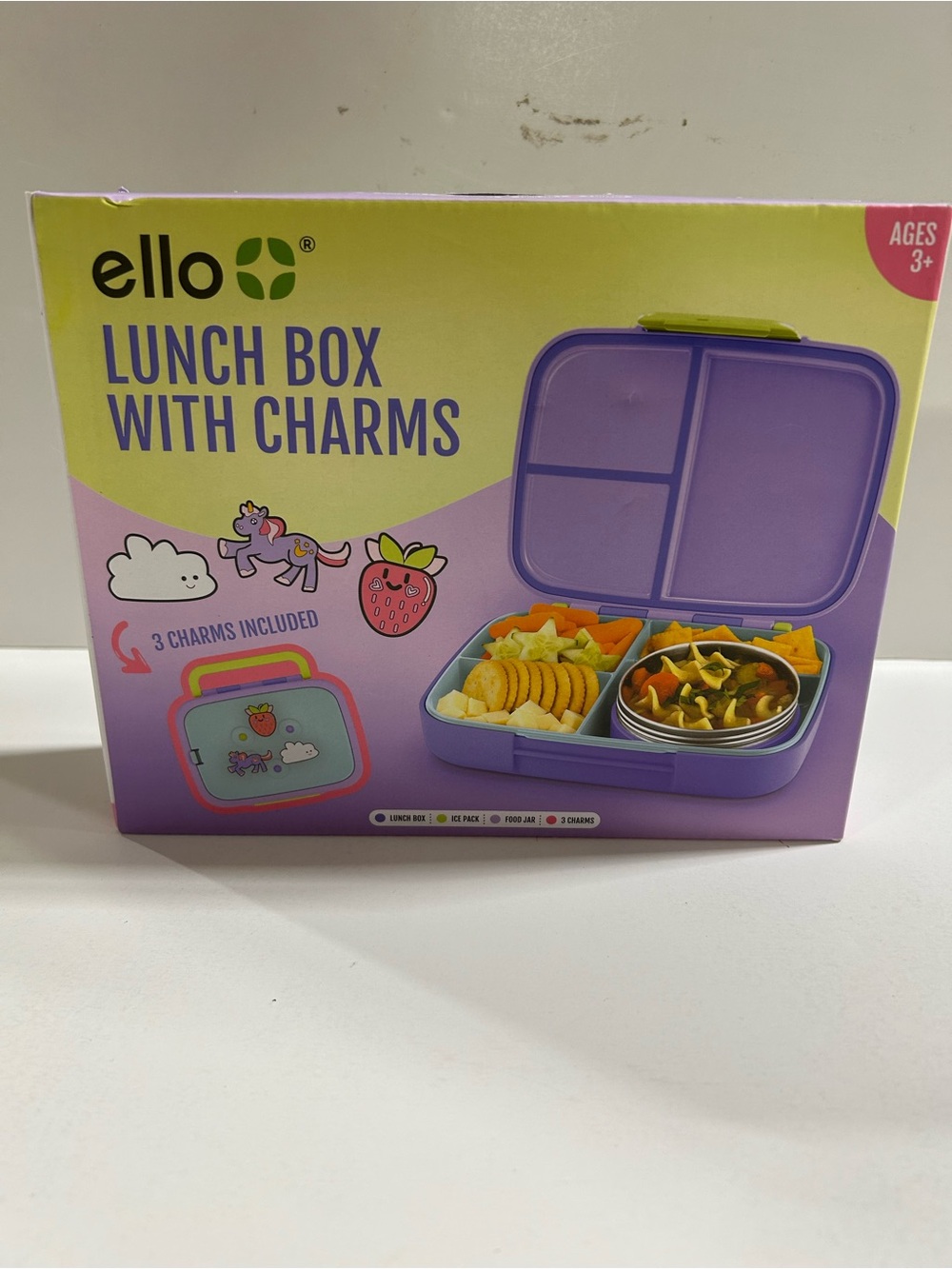 New! Ello Kids Insulated Bento Lunch Box W/Charms in Pink/Blue